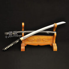 Wakizashi Damascus Steel Sword Full Tang Iron Tsuba